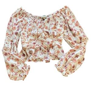 Alkemy Ruched long sleeved sheer floral top size small